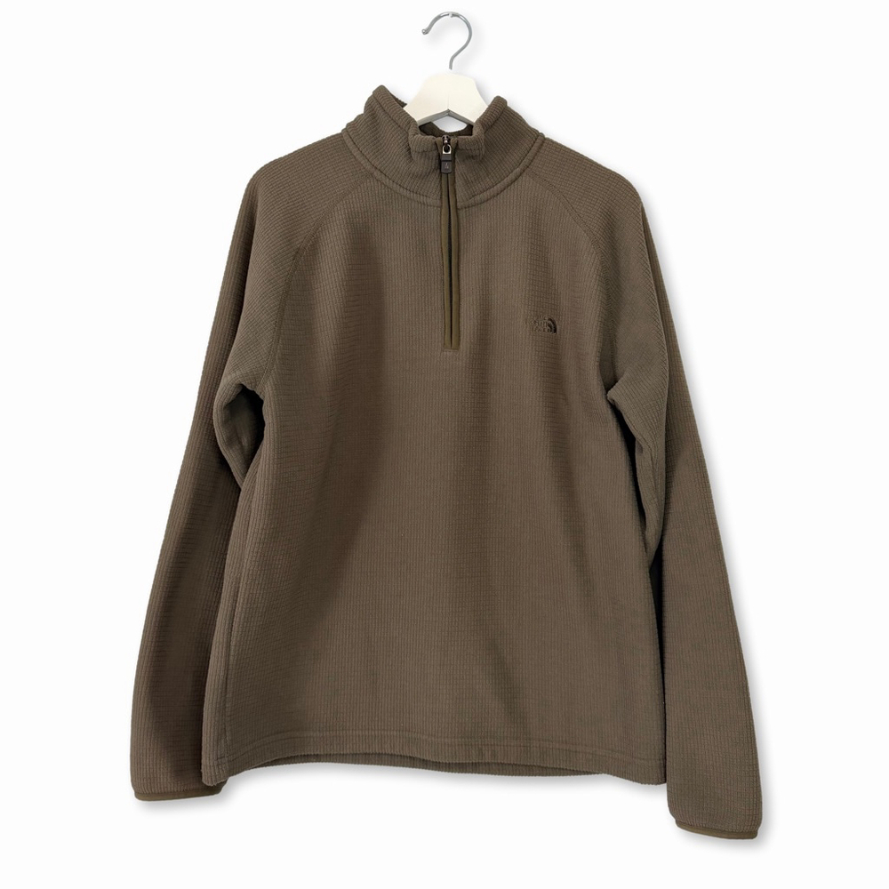 The North Face Olive Green Waffle Knit Quarter Zip Pullover Medium